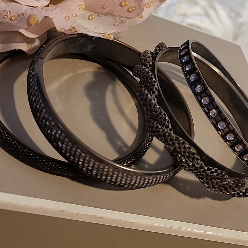 Bangle Bracelet Stack Rhinestone Band Set Of 4 - Picture 2 of 8